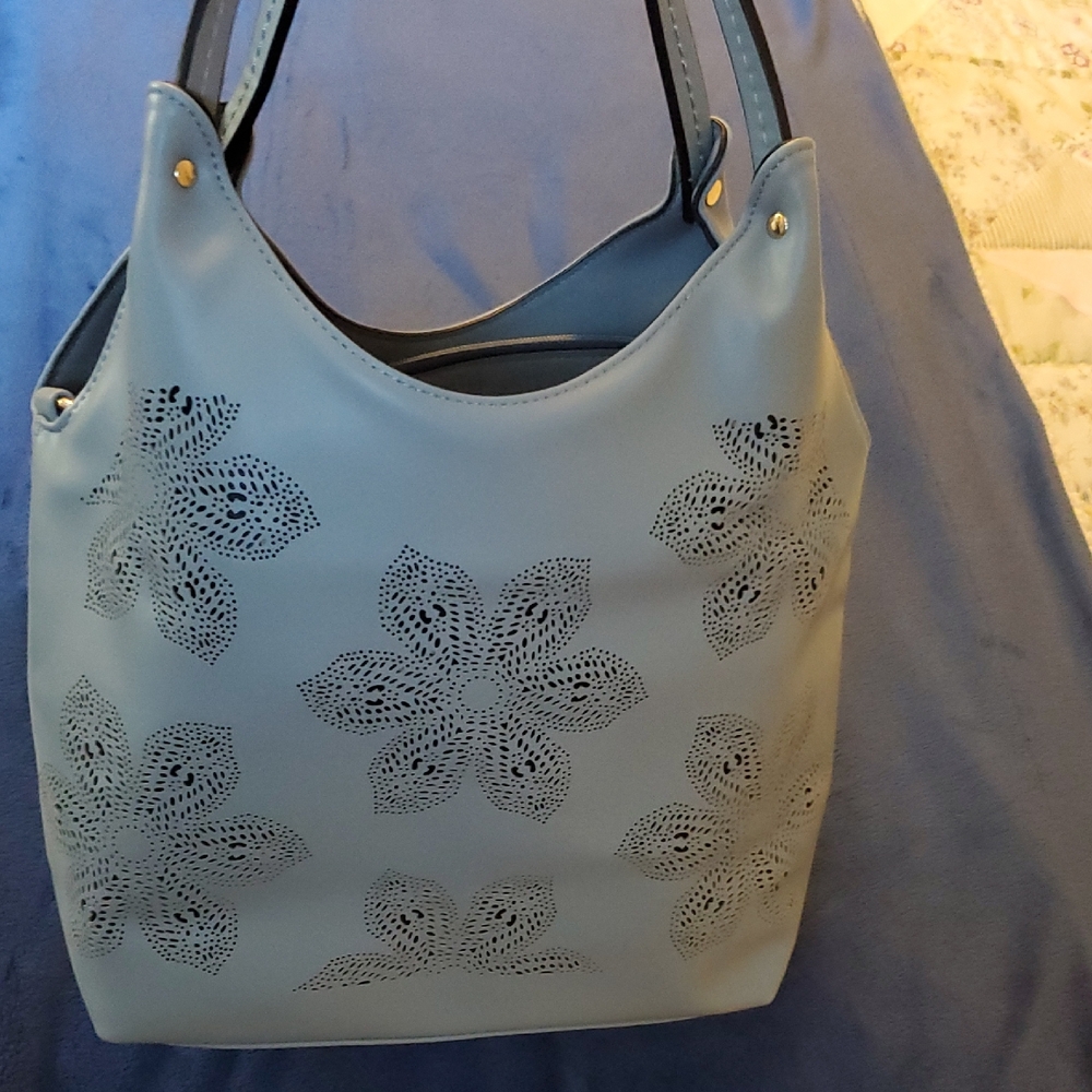 Elegant Floral Cutout Shoulder Bag  Grayish Blue